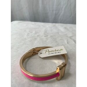 Pomina Hot Pink Enamel Gold Tone Hinged Bangle Bracelet Double Bar New #904